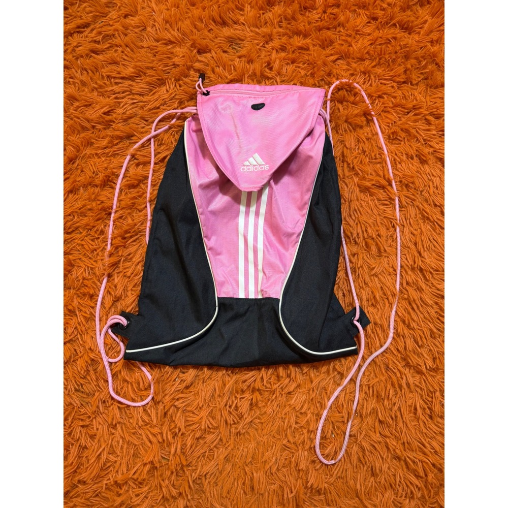 Adidas Pink Black Drawstring Cinch Sackpack Backpack 3 Stripe Logo Gym Bag